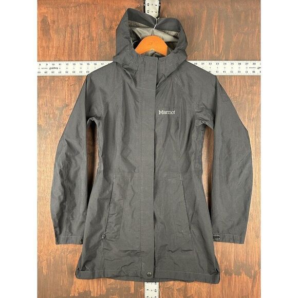 Marmot Essential Lightweight Waterproof Black Rain Jacket GORE-TEX Womens XS EUC - Picture 1 of 12